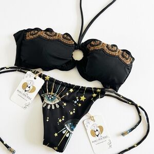 NWT Black Boho Sexy Beaded Colombian Bikini Set
